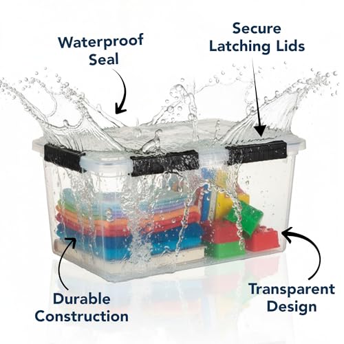 Image of Clear Heavy Duty Bulk Storage Water Proof Container with Lids Pack of 4, 52 Litre | Stackable Plastic Bins with Handles | BPA-Free, Multi-Purpose for Kitchen, Pantry, Office, or Garage