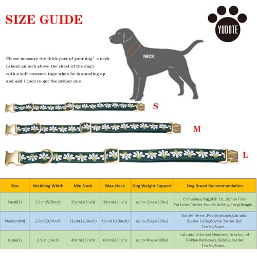 YUDOTE Hundehalsband aus weichem Cord mit Jacquard-Band, Hochwertig Gemustert Blumenmuster für Kleine Hunde den täglichen Gebrauch, Grün