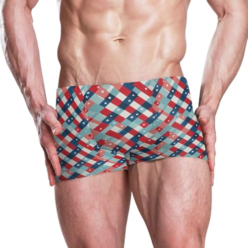 Red and Bule Buffalo Check Plaid Mens Swim Trunk Swimwear Bathing Suit Swim Brief Square Leg Board Short S B04043382