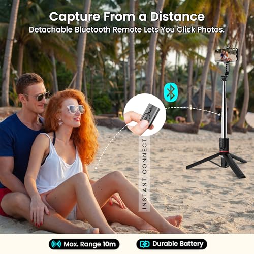 Image of WeCool Selfie Stick with Tripod Stand extendable Upto 45Inch,360 Rotational Detachable Mobile Holder, Selfie Stick Tripod Compatible with Mobile /GoPro for Video & Photoshoot