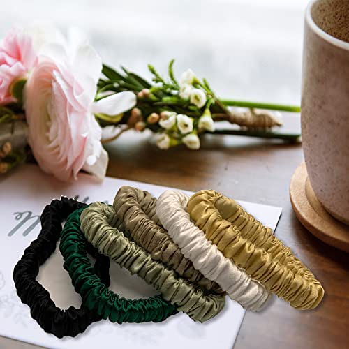 Image of VLOMOT 6 Pcs Set 100% Pure Mulberry Silk Hair Scrunchies Silk Hair Ties with 6 Chic Colors Everyday Skinny Scrunchies Silk Ponytail Holders Hair Care No Damage (Green)