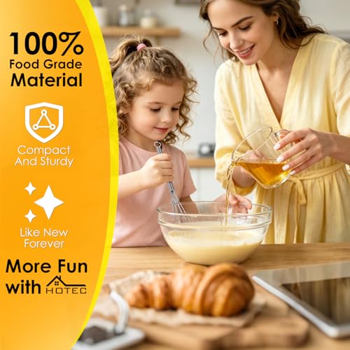 Image of HOTEC 5 & 7 Inch Mini Whisks Anti-Rust 304 Stainless Steel Small Whisk for Cooking, Baking, Mixing Ingredients & Deep Containers