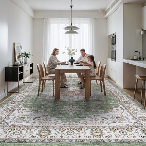Washable Large Area Rugs 12x15 - Living Room Area Rugs with Non Slip Backing Stain Resistant Carpet for Bedroom Vintage Rugs Indoor Soft Carpets Home Decor Decoration Mat 12x15 Sage