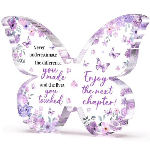 Glydein Farewell Gifts for Coworkers, 5x3.8x0.5 Inch Purple Butterfly Acrylic Plaque Decor, New Job...