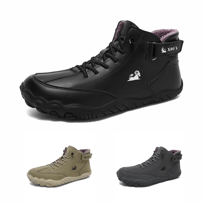 Womens Mens Barefoot Boots Shoes,High Top Wide Toe Box Zero Drop Minimalist Hiking Boots,Unisex Snow Boots Winter Shoes With Warm Fur,Waterproof Anti-Slip 38-45EU