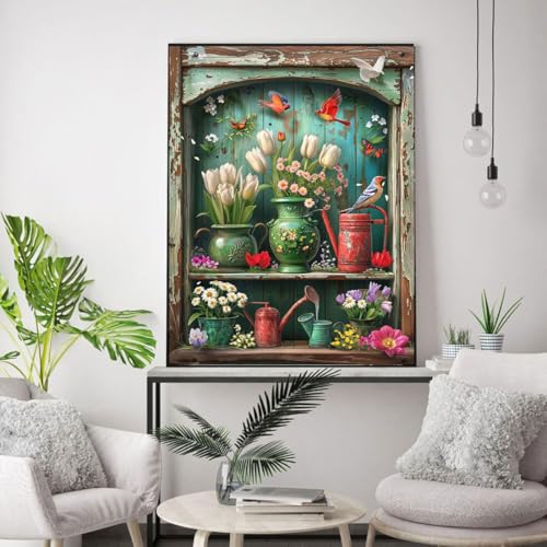 Image of WUSARPLY Rustic Flowers Stamped Cross Stitch Kits for Beginners Adults | Bird Needlepoint Counted Cross Stitch Kits for Adults Patterns Dimensions Needlecrafts Embroidery Kits Arts and Crafts