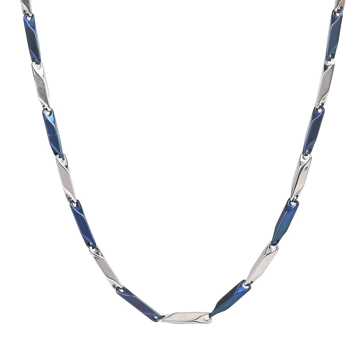 Silver Blue Chain for Men Blue Chains for Men Neck Chain for Men Chain for Boys Stainless steel stylish long Chains Locket Pendant Silver Chain Two Tone Unisex Chain-image-24
