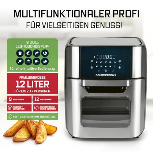 GOURMETmaxx Digitale Heißluftfritteuse 12 L, XXL-Edelstahl-Ofen | Airfryer + Timer, Touchdisplay, Drehspieß | fettarm… – Ansicht 3