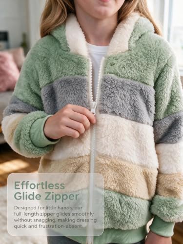 Image of Girls Fleece Jackets Kids Sherpa Fuzzy Zip up Hoodie Fall Winter Contrast color Pullover Sweatshirt 4-12 Years