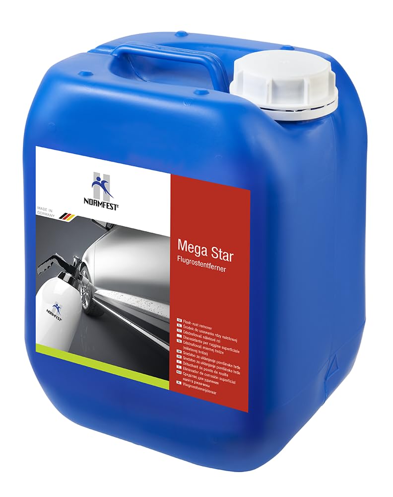 Normfest Mega-Star Flugrostentferner & Intensivreiniger – Spezialreiniger für Lack, Glas, Metall, Felgen & Karosserien – kraftvoll, AOX-frei, biologisch abbaubar – 5 Liter