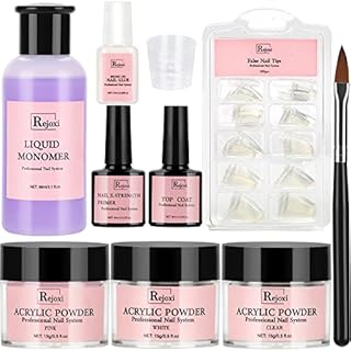 Acrylic Nail Kit with Primer and Top Coat, Nail Starter Kit for Beginners with Everything Nail Tips Glue Brush at Home Acrylic Powder Monomer Set