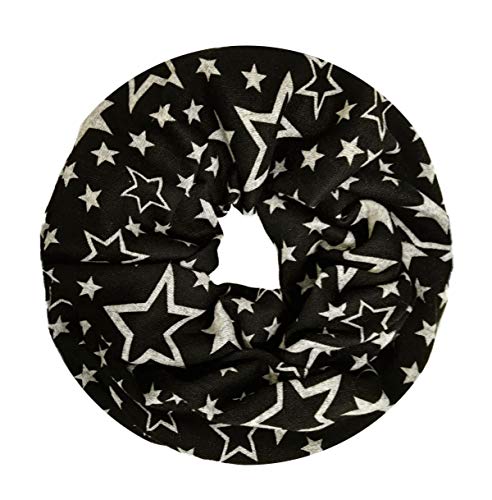 WANSSY® Loop-Schal Damen Rundschal Schlauch-Schal Feinstrick doppellagig warm kuschelig hochwertig mit Sterne Katze Totenkopf Eule Kette Muster (Ausgehöhlt Sterne Schwarz)