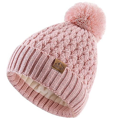 Kids Pompom Winter Beanie Hat Scart Gloves Set,Boys Girls Knitted Fleece Lined Woollen Hat for Children's Toddler 3-9 Years2