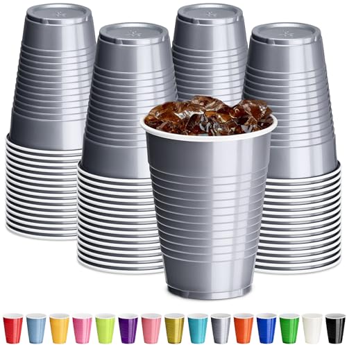 DecorRack Gray Plastic Cups 12 oz Disposable Cups Reusable Party Supplies (40 Count)