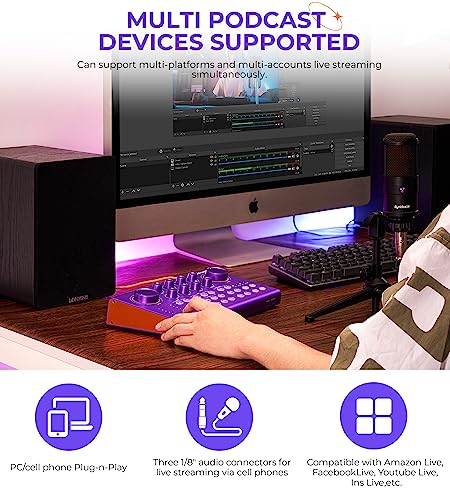 Podcast Equipment Bundle All-In-One Audio Interface Sound Card Podcast Production Studio With 48V Phantom Power, Condenser Microphone For Live Streaming, Guitar, Voice Over, Pc, Purple, By Synido #TOP4