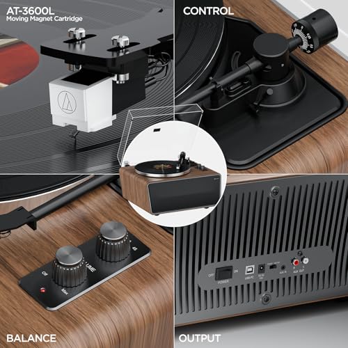 Image of All in One Vinyl Record Player,Bluetooth Turntable Built in 4 Stereo Speakers Phono Preamp,High Fidelity Turntables for Vinyl Records with Magnetic Cartridge AT-3600L,2-Speed,33 /45RPM,USB PC Recording | All in One Turntable,Built in 4 Stereo Speakers Phono Preamp,High Fidelity Turntables,2-Speed,PC Recording
