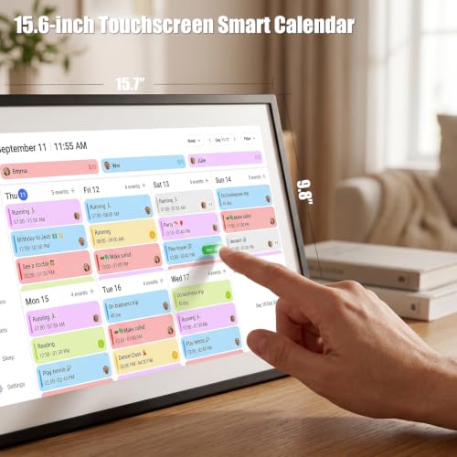 Image of LOOFII 15.6 Inch Smart Digital Calendar - 1920x1080 Full HD Touchscreen Calendar & Family Planner with Chore Chart & Meal Planner, Wall-Mountable (Black White)