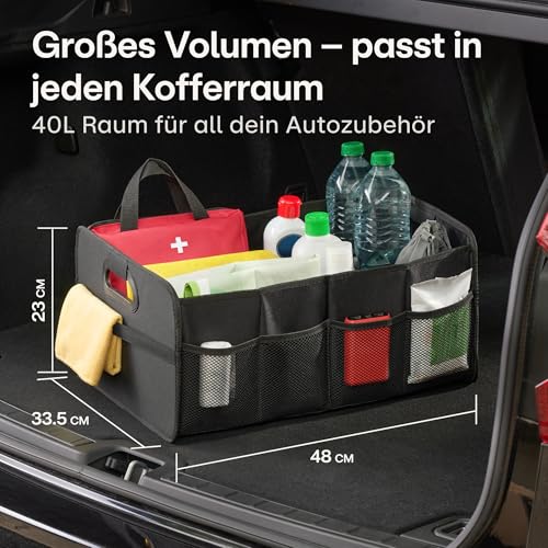 Praknu Kofferraum Organizer Faltbar XL – 3 Flexible Fächer mit 5 Taschen – Rutschfest – Ideale Größe für Ordnung im Auto – Robust & Wasserabweisend aus Oxford Gewebe - Auto Zubehör Innenraum Organizer