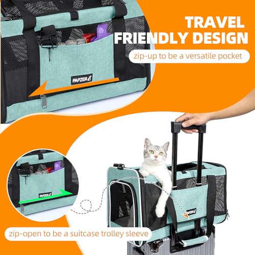 Image of Cat Carrier Soft-Sided 18x11x11 Inch Travel Bag for Medium Cats Over 15lbs, Small Dog Carrier Crate Top Entry Breathable Mesh Puppy 12 Pounds, Pet Rabbit Carrying Cage Kennel Collapsible Teal