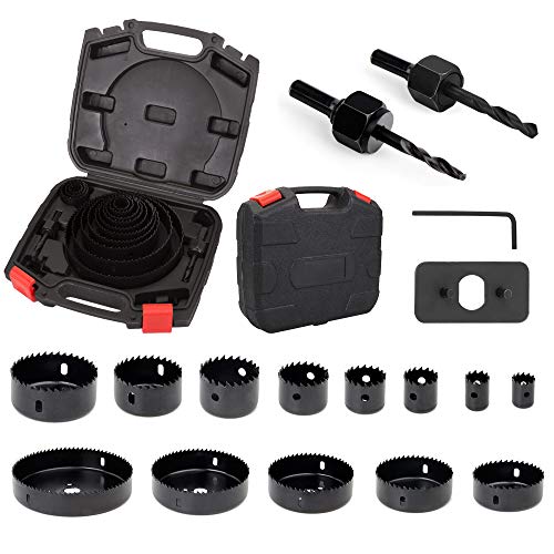 Hole Saw Kit, XOOL 19 Pieces 3/4 inches-6 inches Set in Case with Mandrels, Super Sharp Saw blade, Install Plate and Hex Key for Sawing Holes in Normal Wood, Plywood, Drywall, PVC and Plastic Plate