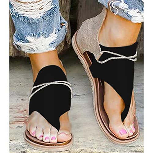 Jhkuno Flip Flops For Women Casual Summer Women Platform Buckle Strap Open Toe Sandals Womens Low Wedge Slipper Anti-Slip Breathable Sandal Flip Flops Gladiator Sandals For Women Dressy - Black,8.8 #TOP1