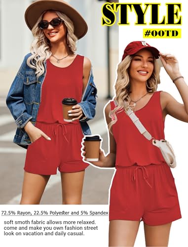 Image of ADOME Rompers for Women Summer Sleeveless Scoop Neck Tank Top Casual Short Jumpsuit Rompers with Pockets