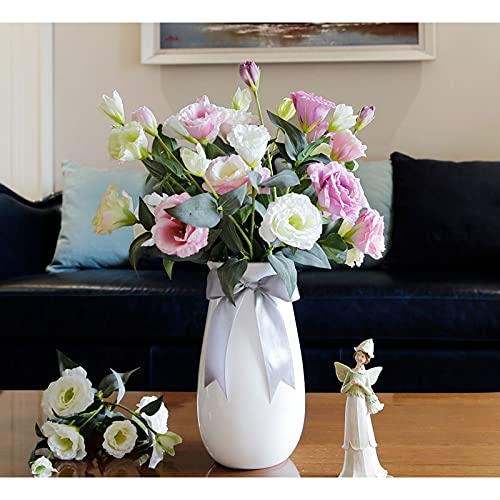 ERoomQ Flores artificiales en maceta con jarrón, casi natural, arbusto mixto, decoración para mesas de comedor, hogares, oficinas, arreglos florales artificiales