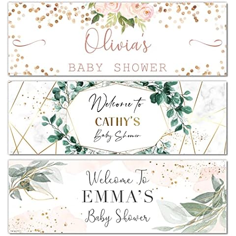 WhatsOnYourWall 2 x 3FT Small Banner Personalised Baby Shower Banner Baby Shower Banner Decorations Baby Shower Props Baby Shower Banner Background Decorations Baby Shower Banner for Mum Floral Leaf Cover