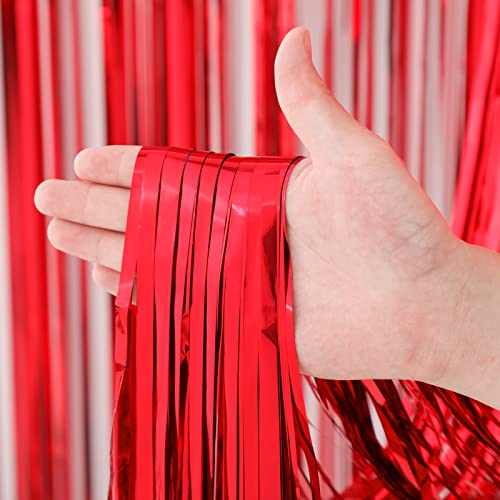 Image of Voircoloria 2 Pack Red Foil Fringe Backdrop Curtains, Tinsel Streamers Birthday Party Decorations, Fringe Backdrop for Graduation, Baby Shower, Gender Reveal, Disco Party