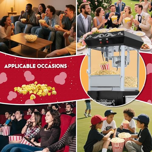 Image of Popcorn Machine with Cart & Wheels - Popcorn Popper with 10OZ Stainless Steel Kettle, Pop corn Machine Maker for Home, Parties, Movie Theater, Black