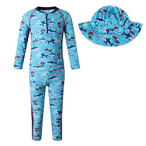 Vivobiniya Baby boy Swimsuits sea Wind Rash Guard Sets with Sun Hats (18-24m, Blue(Two Piece))