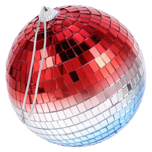 ERINGOGO Palla da Discoteca Rotonda 15 CM Specchio Riflettente Sfumatura Rosso-Bianco-Blu Decorazione Sospesa per Feste Discoteche Matrimoni e Bar Ornamento Multifunzionale per