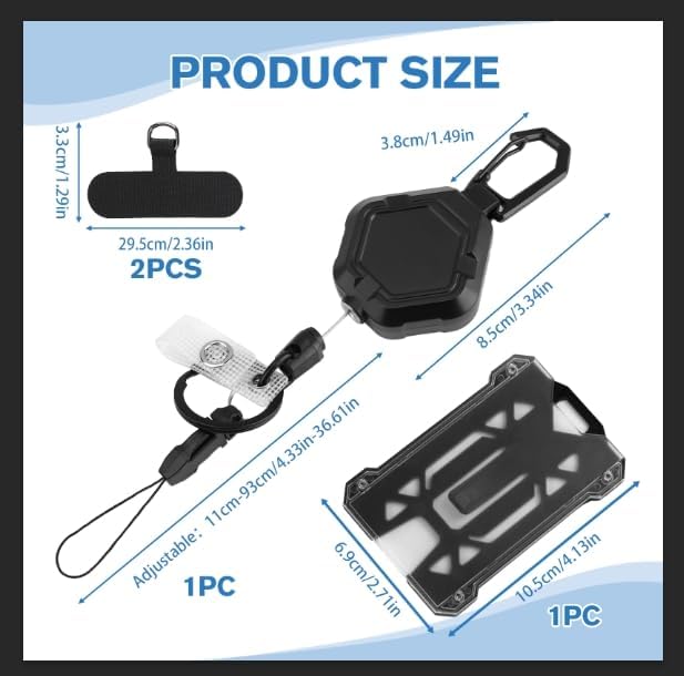 1 Set Magnetic Retractable Keychain, Heavy Duty Carabiner Badge Holder with Phone Tether Tabs, Tactical Id Badge Reel Key Chain with 32” Steel Retractable Cord, Suitable for Hikers Keep Keys and IDs - Image 2