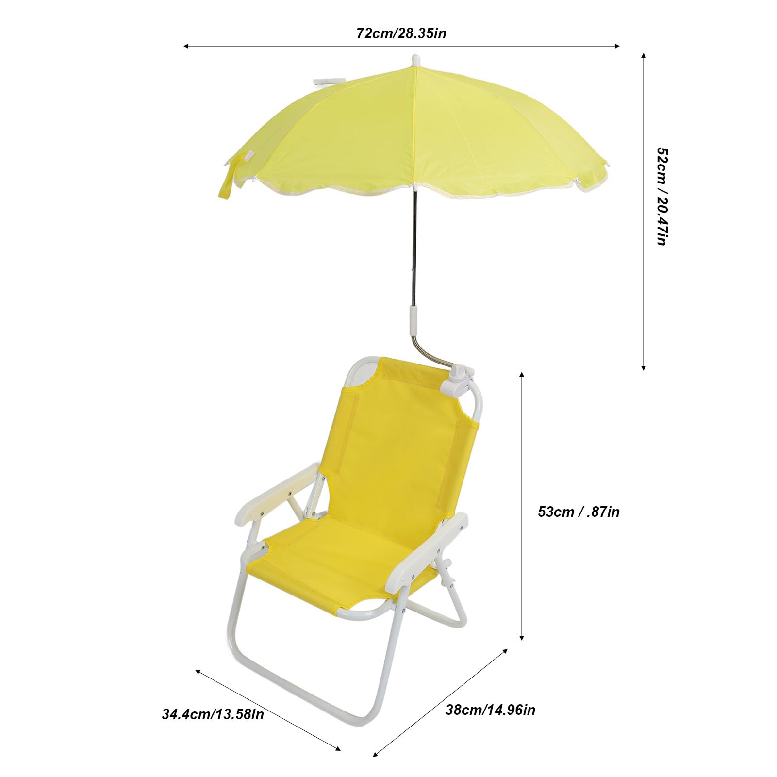 CHICIRIS Silla de Playa Plegable para Niños con Sombrilla, Parasol Ajustable, Silla Portátil Plegable para Exteriores para Acampar y Picnics (Yellow)