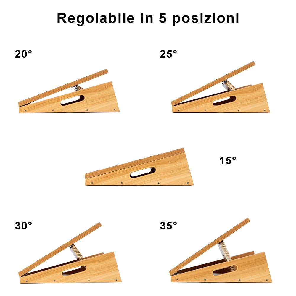 Tavola inclinata professionale in legno, inclinabile regolabile e barella per polpacci, bordo elasticizzato, design extra con manico laterale per la portabilità, 40,6 x 31,8 cm, 5 posizioni