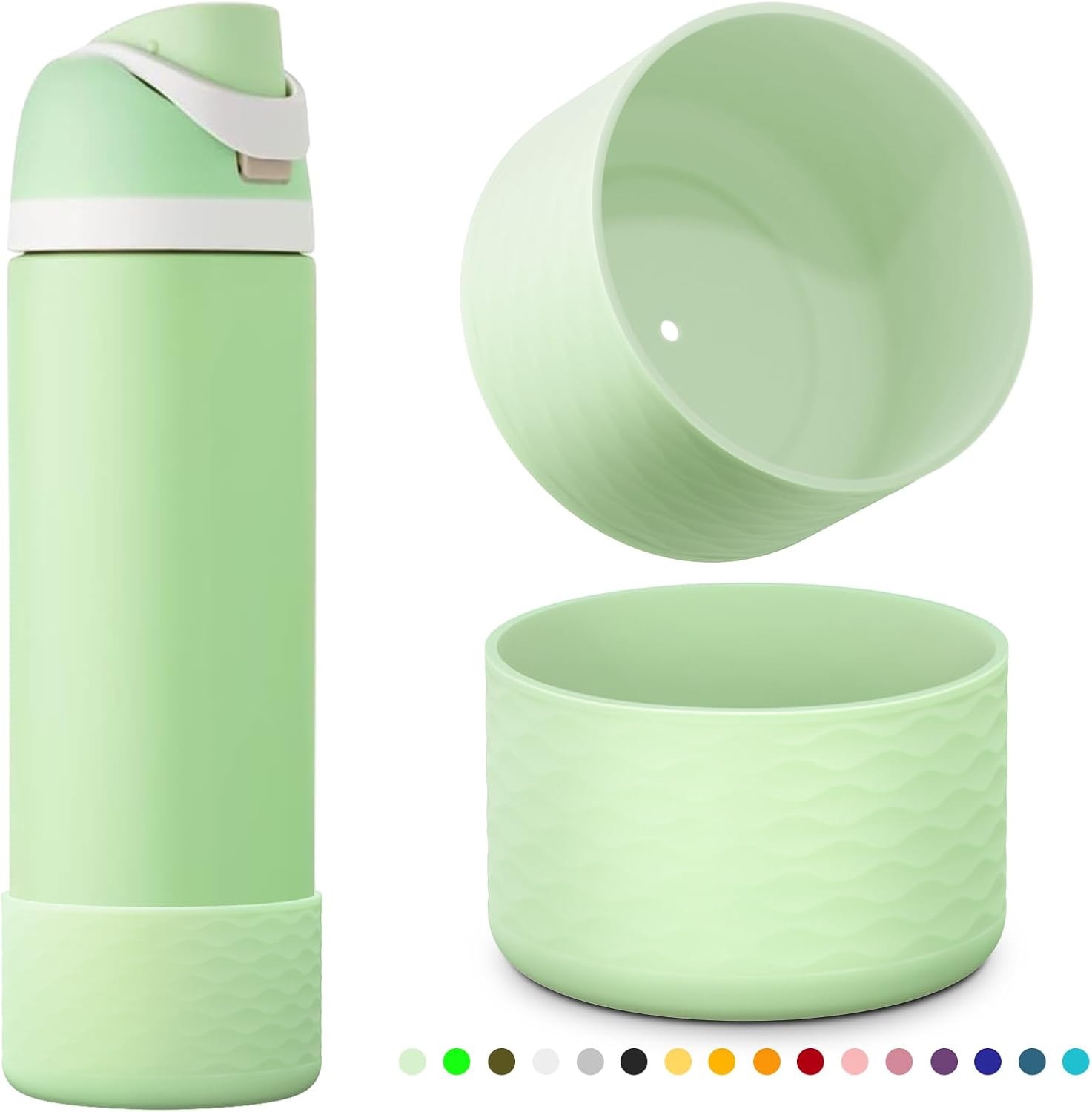 yoelike 2 PCS Wave Silicone Water Bottle Boot for Owala, Anti-Slip Protective Sleeve for FreeSip/Twist/Flip, Watter Bottle Accessories, Bottom Bumper Cover, Dishwasher Safe, BPA Free