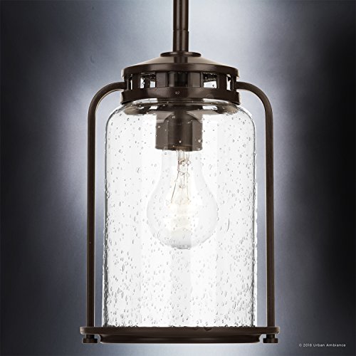 Urban Ambiance Luxury Nautical Pendant Light, Small Size: 9.75" H X 6.25" W, With Colonial Style Elements, Olde Bronze Finish And Clear Seeded Shade, Uhp2110 From The Carlsbad Collection #TOP3