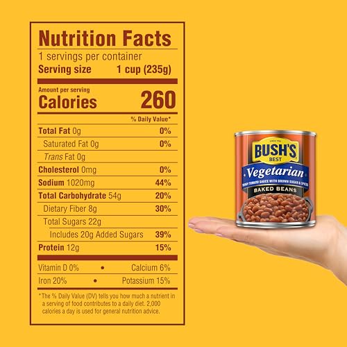 Image of BUSH'S BEST 8.3 oz Canned Vegetarian Baked Beans, Source of Plant Based Protein and Fiber, Low Fat, Gluten Free, (Pack of 12)