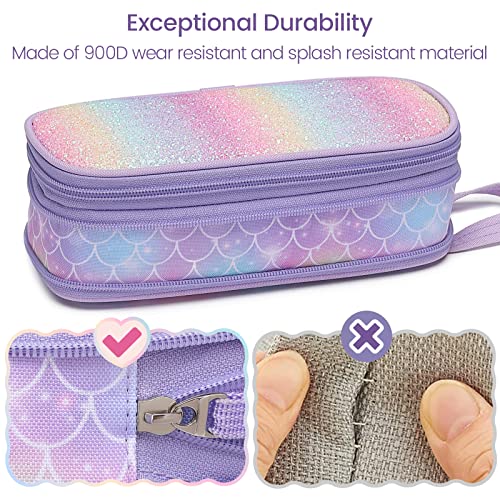 Image of Bagseri 2 Pack Pencil Case for Girls - Expandable Cute Pencil Pouch for Kids Large Capacity Pencil Bag Organizer for School (Purple Mermaid and Pink Unicorn)