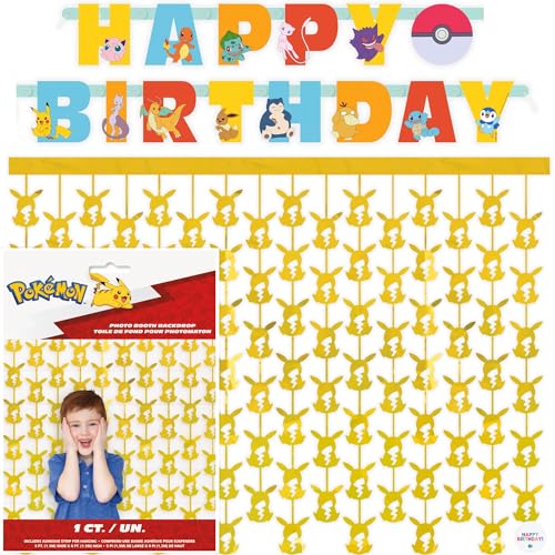 Pokemon Birthday Banner and Hanging Foil Backdrop - Pokemon Birthday Decorations - Themed Party...