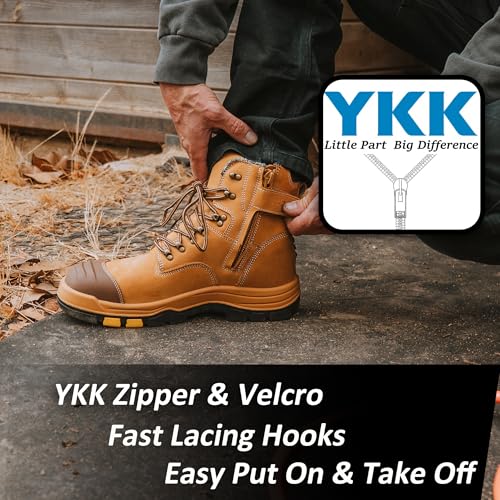 Image of Roslyn Composite Toe Side Zip Work Boots for Men, 7'' Lightweight Comp Toe Cap YKK Zipper Non-slip Rubber ASTM F2413-18 EH Safety Boot, Comfortable Wide Ankle Support Boots (CP232Z-245Z)