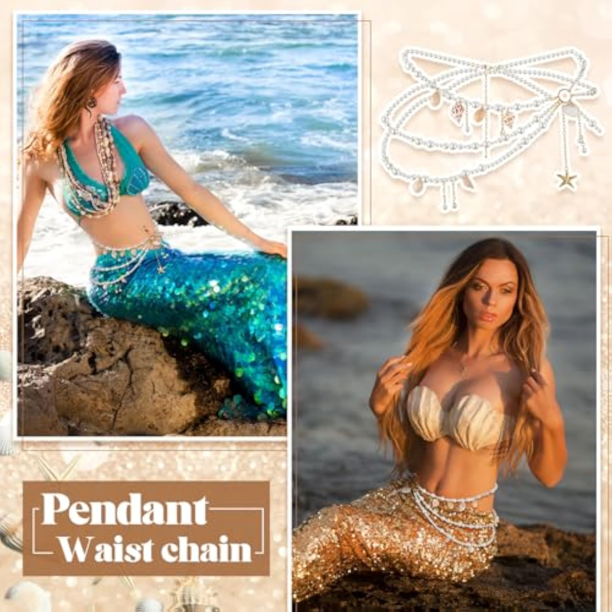 Women's Layered Beaded Belly Chain with Shell & Starfish Motif