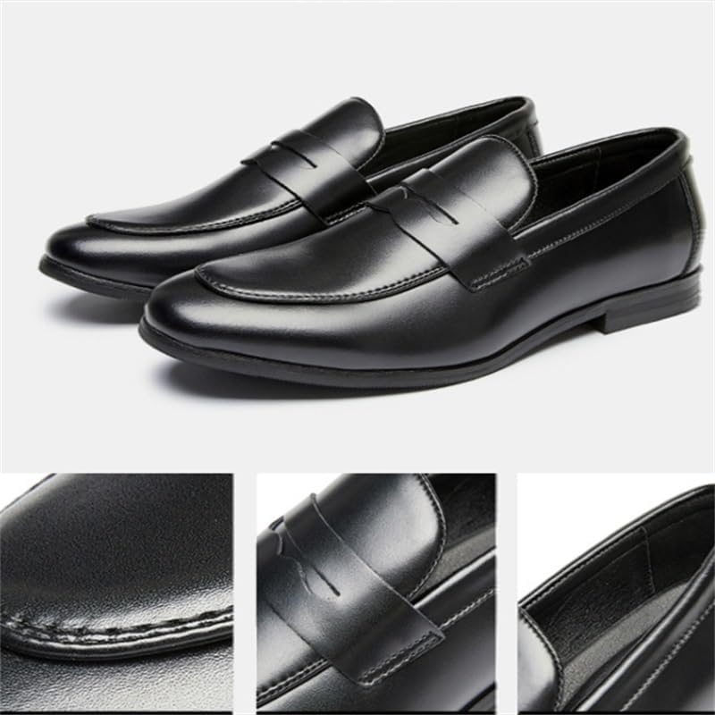 Men's Slip-on Dress Business Leather Shoes Pointed Toe Low-top Lightweight Oxford Shoes Non-Slip Rubber Wear-Resistant Comfortable Casual Shoes for Men