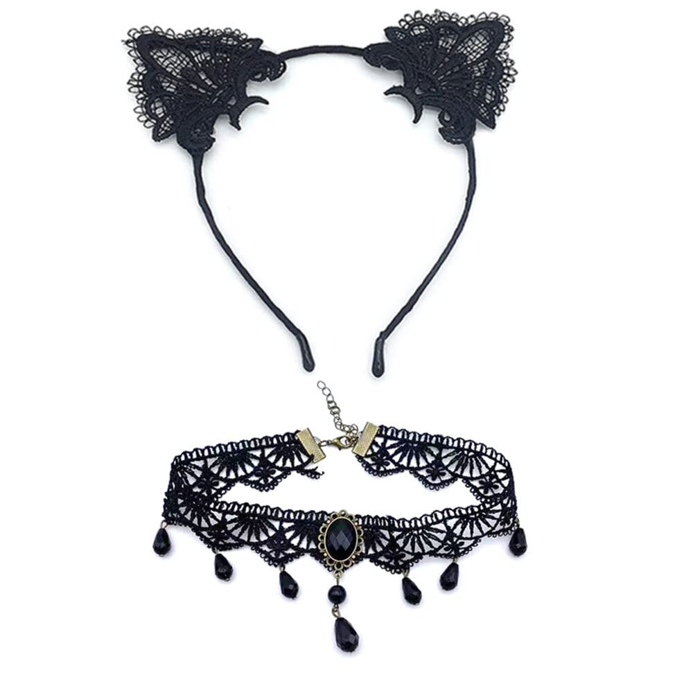 thematys Sexy Cat Outfit | Gato | Orejas de Gato | Veneciano | Diadema de Gato | Collar | Máscara | Talla Única | Carnaval | Cosplay | Halloween | Fiesta | Cumpleaños | Boda
