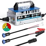 24V 10A Lithium Battery Charger, IP67 Waterproof & 0V Wake Up 29.2V LiFePO4 Battery Charger with 2 Connection Types, 7 Protections for 25.6V RV, Boat, Car, Solar, Electric Yacht LiFePO4 Battery