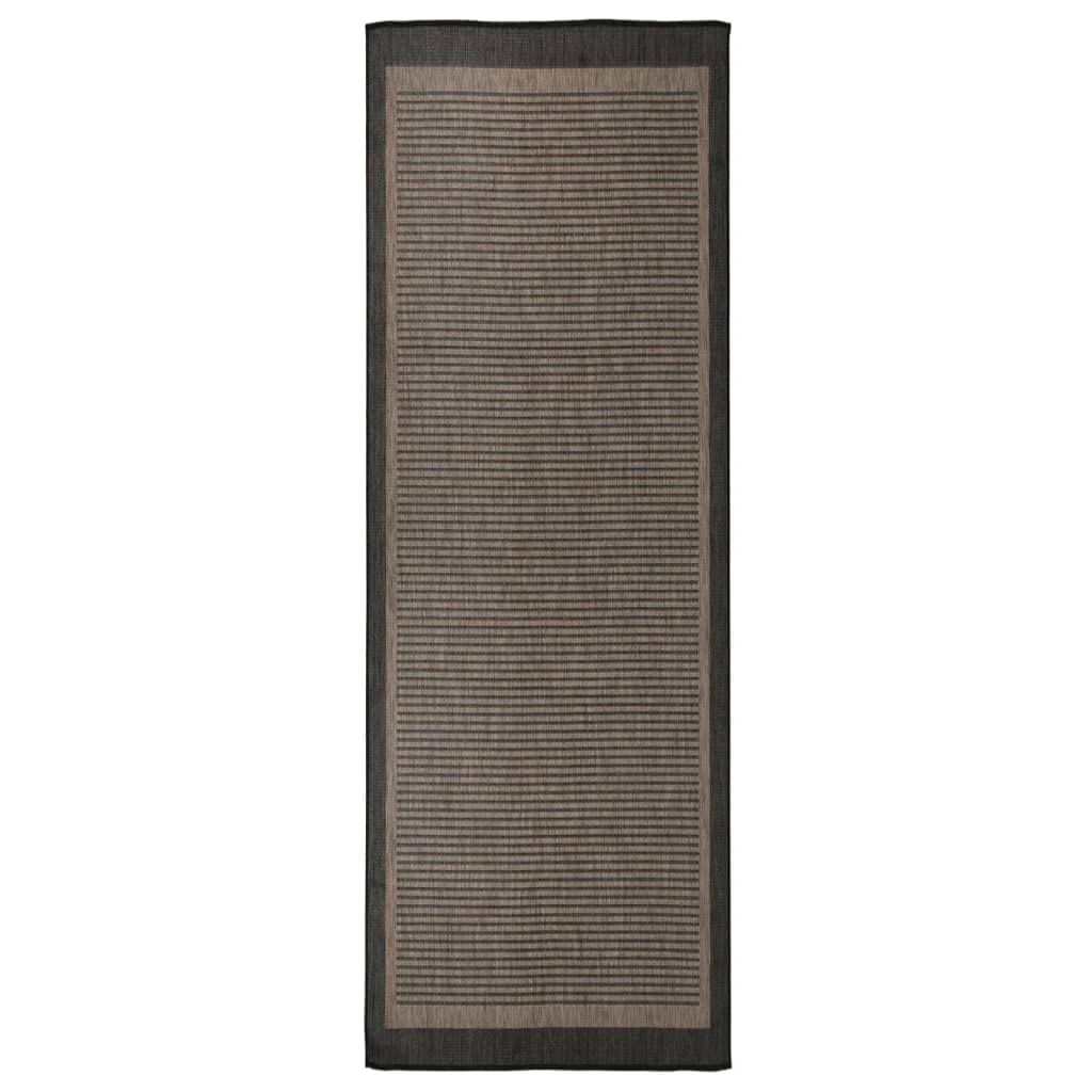 Tappeto da esterno a tessuto piatto, 80 x 250 cm, marrone scuro, robusto, per terrazza, balcone, resistente ai raggi UV, resistente alle intemperie, tappetino protettivo, in polipropilene