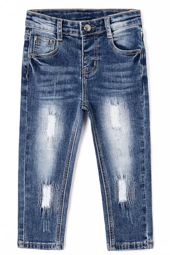 KIDSCOOL SPACE Girls Slim Jeans,Elastic Waistband Inside Baby Little Big Girl Ripped Holes Denim Pants