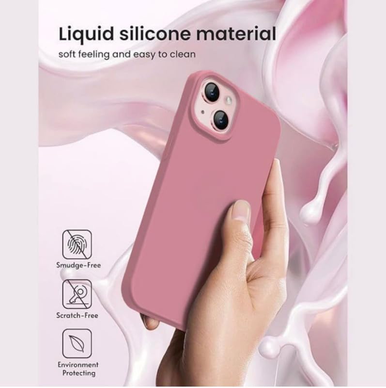 Image of Premium Liquid Silicone Case for iPhone 15 Plus - Slim Full Body Protective Back Cover with Soft Microfiber Lining, Anti-Slip Grip Scratch Resistant Phone Case (Pink)