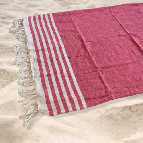 NARAMAKI® Beach Towel 90 x 170 cm in Pink Fouta with Fringes 100% Cotton, Ideal for Beach Lounger Sea and Pool - Image 3