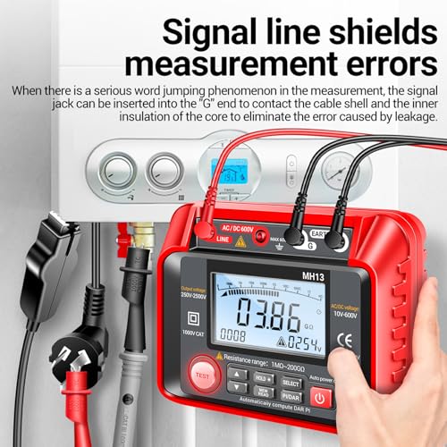 KKnoon 250V-2500V Digital Insulation Resistance Tester 1MΩ-200GΩ Megger Megohm Testing Meter Auto Range 2000 Counts LCD Display 10V~600V AC/DC Voltmeter with 100 Data Storage